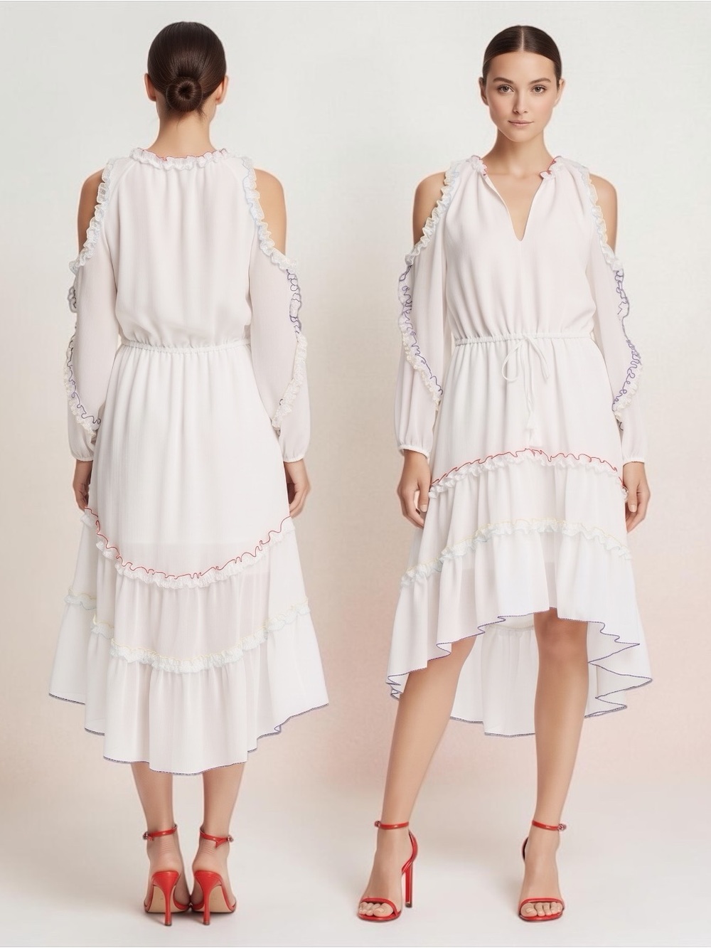 NWT Red Carter Women’s Lucy Cold-Shoulder Ruffle Midi Dress In White Size Medium